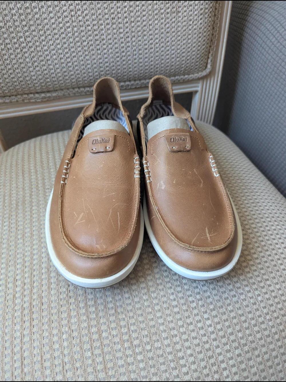OluKai Men’s Slip-On Loafers in Light Brown